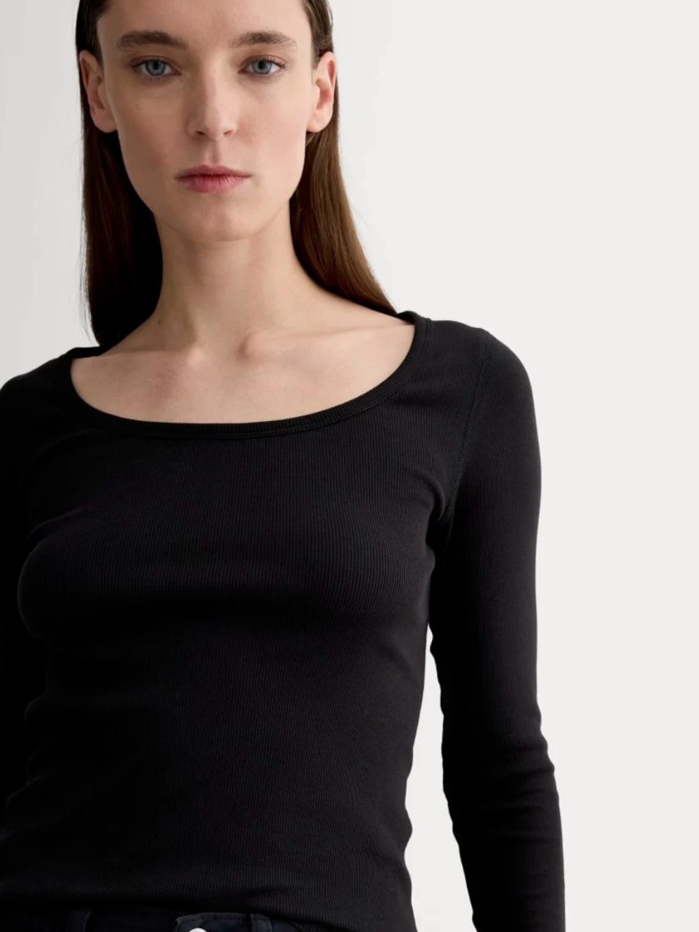 Everlane Luxe Rib Long Sleeve Scoop Neck Tee in Black Size S Supima Cotton, Luxe - Picture 3 of 8